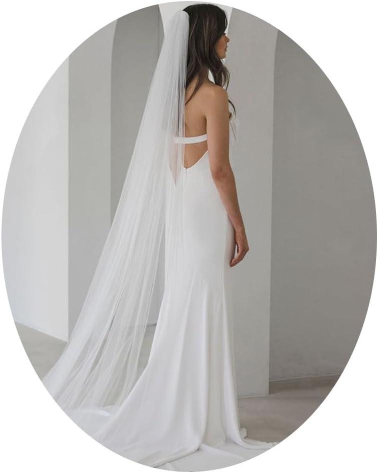 Foyte Cathedral Veil White Wedding Veils 1 Tier Long Bride Tulle Chapel Veils for Women and Brides (White-1T(118''))