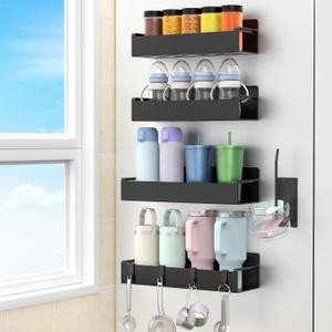 2 x HuggieGems Magnetic Water Bottle Holder for Refrigerator, Cup Holder Organizer for Stanley and Tumbler for Kitchen, 4 Pack, Black
