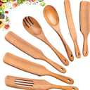 Spurtles Kitchen Tools Wooden, 7Pcs Wooden Spoons for Cooking, Natural Premium Spatula Set, Heat Resistant Cooking Utensil for Nonstick Cookware, Spurtle for Sourdough Starter