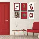 6Pcs Trendy Leopard Wall Art Prints Funky Red Lucky 8 Ball Posters Vintage Preppy Room Aesthetic Cheetah Wall Decor Pictures for Girly Bedroom Apartment Dorm Unframed (16L x 12W)