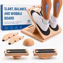 Slant Board for Exercise, 3-in-1 Wooden Calf Stretcher, Rocker Balance Board and 360° Wobble Board, 5 Adjustable Angles, Anti-Slip Surface, Training Poster Included (X-Large), 16*16