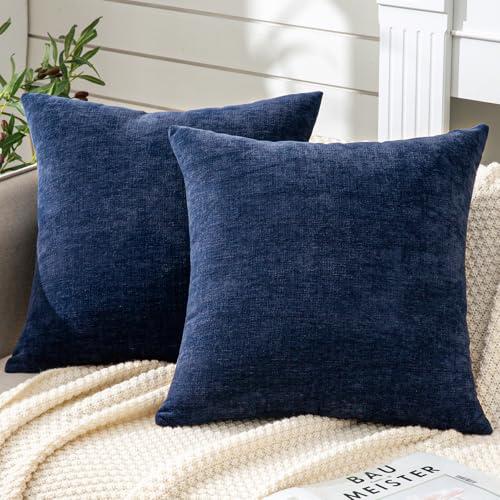 GAWAMAY Decorative Square Throw Pillow Covers 20"x20" Inch Set of 2, Super Soft Chenille Pillows Farmhouse Fall Pillowcase for Living Room Bedroom Sofa Couch Cushion Cover Navy Blue 50x50cm