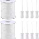 2 Roll 1.8mm Braided Nylon Lift Shade Cord with 8 Pieces Wood Pendants 110 Yards Replacement Curtain String Kit for Aluminum Blinds Repair, Roman Shades, Gardening & DIY Craft Projects (White)