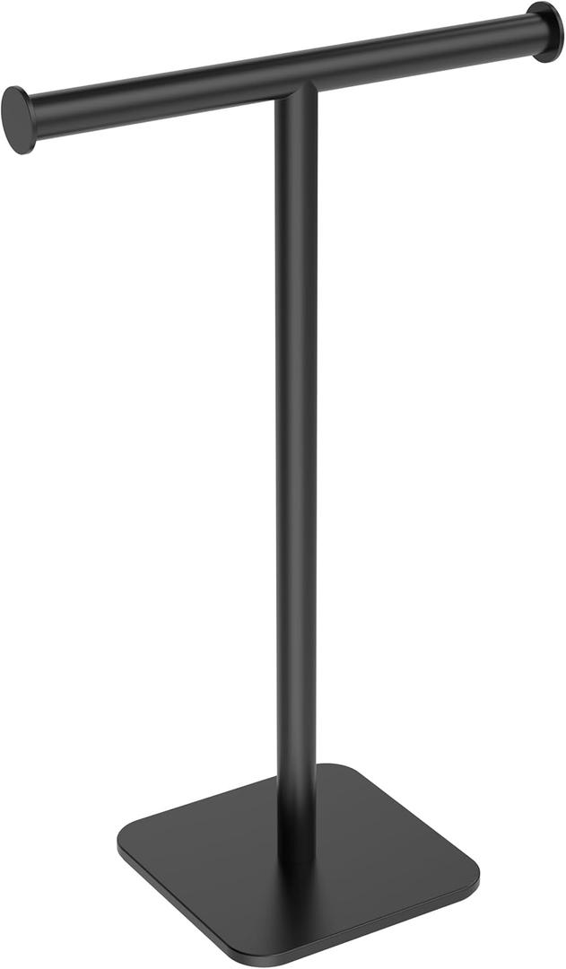 RUACQ Hand Towel Stand, 16" T-Shape Hand Towel Holder Stand for Bathroom, Kitchen and Countertop Towel Holder 304 Stainless Steel Hand Towel Rack with Weighted Base (Matte Black)