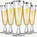 SUREHOME Plastic Champagne Flutes Plastic Mimosa Glasses 40 Pack Silver Rim Glasses, 5.5 Oz Disposable Champagne Glasses Clear Acrylic Wedding Toasting Glasses for Party Cocktail Cups Bulk Supplies (40 Count (Pack of 1), Silver Rim)