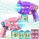 Bubble Gun Toys for Kids 4-8: Automatic Bubble Blaster with 2 Bottles Refill Solution - Bubble Gun for Toddlers 1-3, Summer Outdoor Toys for Easter Birthday Wedding Party Gift (Pink, Purple)