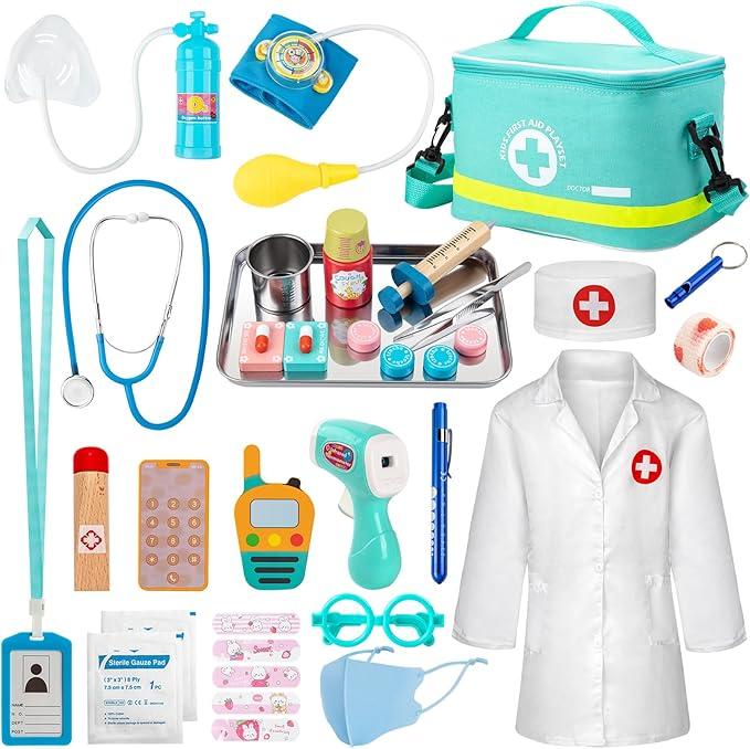Dishio Doctor Kit for Kids, 34 Pcs Pretend Playset for Toddlers, Doctor kit for Toddlers 3-5, with Medical Bag, Stethoscope and Other Accessories, for Boys and Girls Fun Role Playing Game