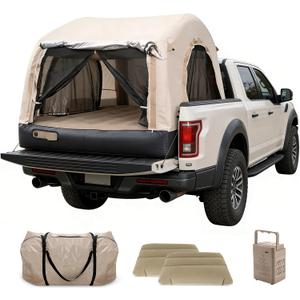 Electric Inflatable Truck Bed Tent with Mattress, Waterproof PU2000mm with Air Pump Pickup Truck Tent, Fits 5.5-6.7FT Full Size Short Bed, All-in-One Quick Setup Truck Tent for Camping, 5.5-6.5FT Full Size Short Bed