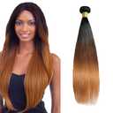 T1B430 Straight Human Hair Bundles Ombre Brown 30 Inch 3 Tone Brown 1 Bundles Human Hair Extensions 100 Gram Per Bundle Unprocessed Virgin Double Weft