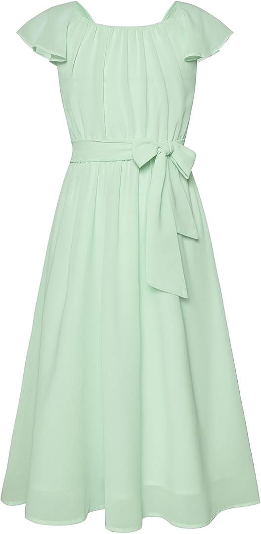 GRACE KARIN Girls Dress Formal Party Wedding Guest Pageant Dress for Teen Girls Ruffle Backless Maxi Sundress Size 6-14 (Green)