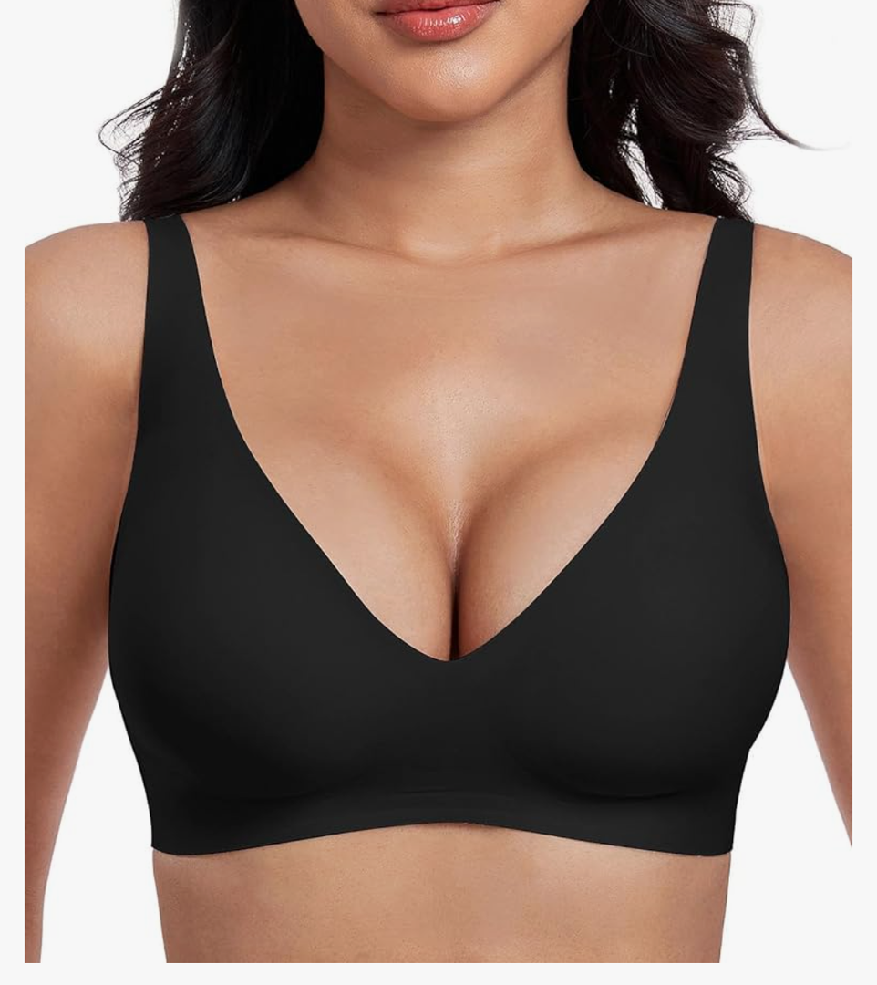 Deep V Bras for Women No Underwire Seamless Bralettes for Women Wireless Plunge T Shirt Bra with Extender Black (No Size)
