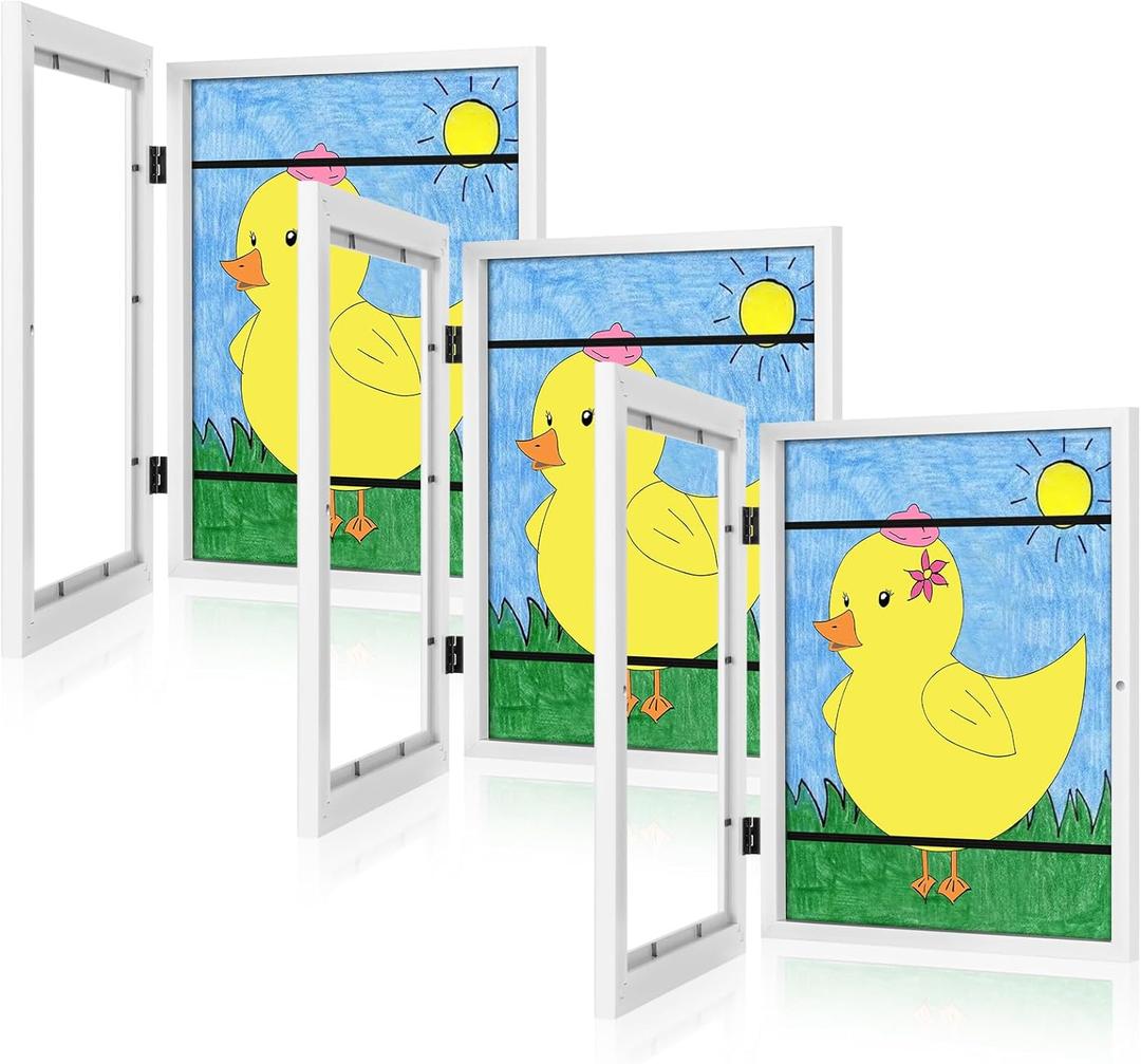 [3Pack] Kids Art Frames, 9x12 Front Opening Kids Artwork Frames Changeable, White Artwork Display Storage Frame for Wall, Holds 50 Pcs, for 3D Picture, Crafts, Children Drawing, Hanging Art, Portfolio