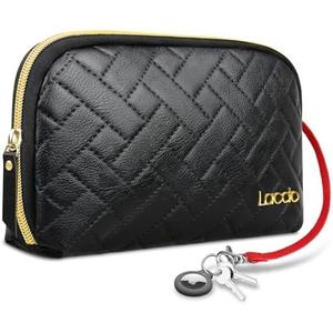 Lacdo Makeup Bag Small Cosmetic Bag Pouch For Women Elegant Leather Waterproof Travel Make Up Bags Toiletry Bag Lipstick Cosmetic Accessories Organizer for Purse Great Gift For Women Girls, Black 2 Pcs