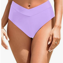 Women Twist Bikini Bottom Moderate High Cut Bathing Suit Bottoms Ruched Swimsuit Bottom, L, Lavender