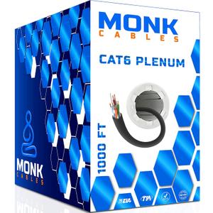 MONK CABLES | CAT6 Plenum Cable 1000ft | UTP, 23AWG, 550MHz | DSX-8000 Certified | Most Certified Cable of The Whole Market (Black)