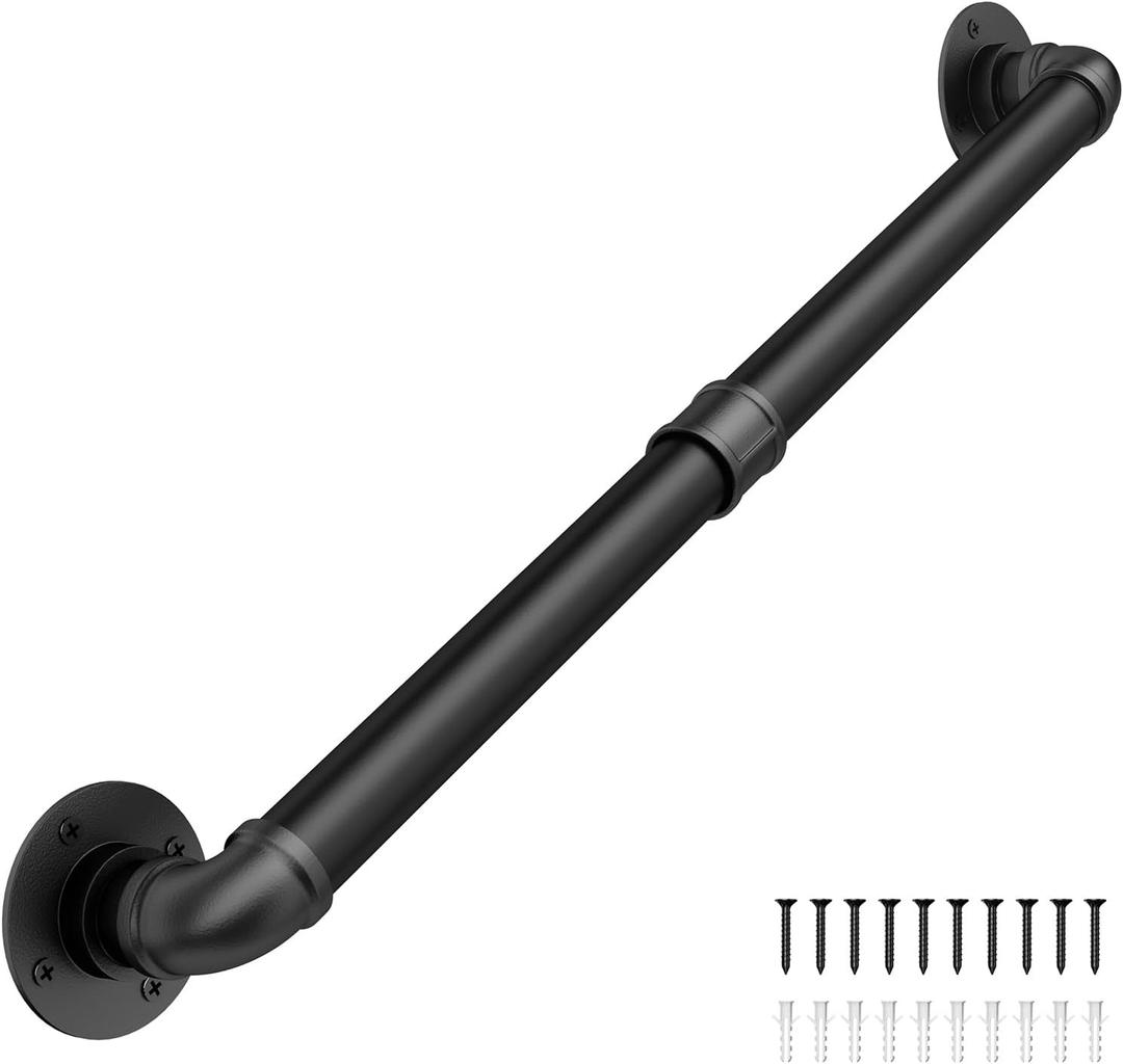 Abiglifty 3FT Pipe Handrail, Hand Rails for Indoor Stairs, Stair Railing Indoor, Grab Bars for Wall, Outdoor Handrails for Exterior Steps, Elderly Safety Handle for Stairs Porch Bathroom (Black,90cm)