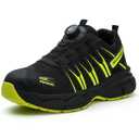 Steel Toe Shoes for Men Women, Breathable Safety Work Footwear with Durable Soft Sole, Comfort Puncture-Resistant Sneakers for Industrial, Black Green - 9.5 Wide Women/8 Wide Men