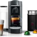 Nespresso Vertuo Plus Deluxe Coffee and Espresso Maker by De'Longhi, Titan with Aeroccino Milk Frother, 110 Volts