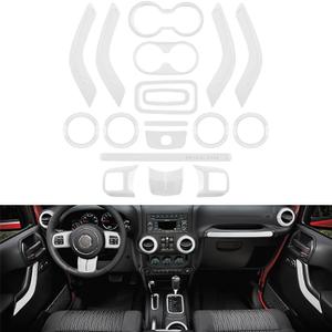 E-cowlboy 18 PCS Full Set Interior Decoration Trim Kit Steering Wheel Center Console Door Handle Air Conditioning Vent Cup Holder Gear Cover Trim for Jeep Wrangler JK JKU 2011-2018 4-Door (White)