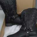 SheSole Women's Buckle Strap Wide Calf Cowboy Boots Square Toe Western Cowgirl Boots (Black) US 7