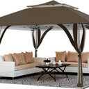 Favofamilie13x13 FT Pop Up Canopy, Instant Setup Gazebo with 4 Sidewall, Wheeled Carry Bag, 4 Sandbags & 4 Ropes, UV-Resistant Top, Heavy Duty Outdoor Shelter for Backyard Camping Events, Brown