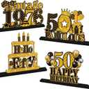 4 Pieces 50th Birthday Table Decorations, Wooden Vintage 1976 Happy 50th Birthday Centerpieces for Tables Sign, Black Gold 50 & Fabulous Decorations Party Supplies for Men Women