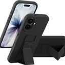 LAUDTEC Silicone Kickstand Case Compatible with iPhone 17, Vertical and Horizontal Stand Hand Strap Metal Kickstand Cover, Flexible Soft Liquid Silicone Stand Case for iPhone 17 (Black)