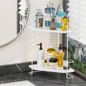 2-Tier Bathroom Counter Organizner, Bathroom Organizers and Storage for Bathroom, Kitchen Counter, Corner Storage Shelf for Bedroom, Storage, Makeup, Skincare, Perfume (White)