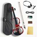 Electric Violin, 4/4 Full Size Solid Silent Fiddle with Ebony Fittings, Silent Electric Violin Kit for Beginner Students (Mahogany)
