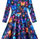 Funnycokid Girls Dress Long Sleeve Kids Clothes, Size XL