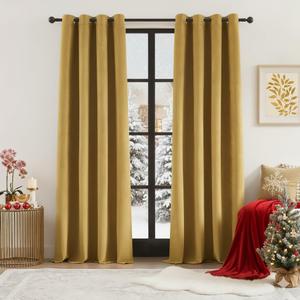Randall Yellow Leather Blackout & Silence Thermal Insulated Curtains in Ultra Soft Faux Suede 95% Blackout & Noise Reducing for Bedroom/Living Room Set of 2 Grommet Blackout Curtains, 52 W x 84 L Inch