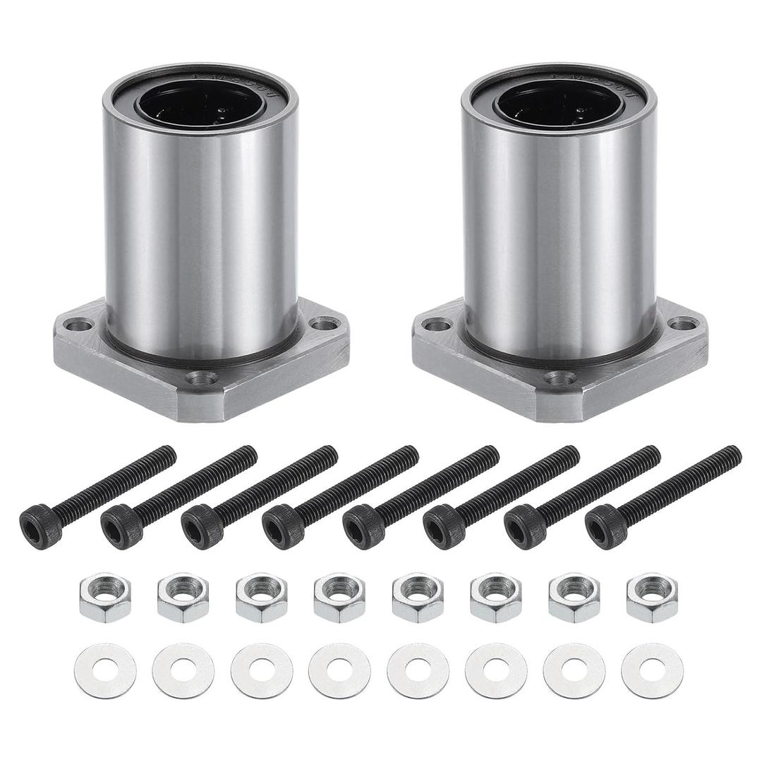 Uxcell LMK25-UU Linear Ball Bearings 26mm Bore 40mm OD 59mm Length Round Flange Nickel Plated with Screws for CNC Machine 3D Printer 2pcs