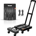 SPACEKEEPER Folding Hand Truck, 500 LB Heavy Duty Luggage Cart, Utility Dolly Platform Cart with 6 Wheels & 2 Elastic Ropes for Luggage, Travel, Moving, Shopping, Office Use, Black
