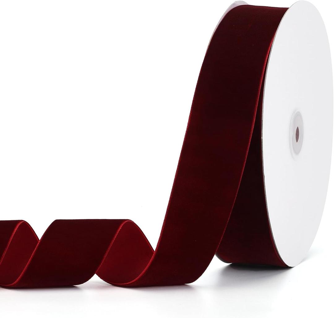 Burgundy Velvet Ribbon 1-1/2" x 20Yd,Great for Gift Wrapping,Hair Bows Making, Wreaths,Wedding and Christmas Party Decoration(Burgundy 1-1/2")