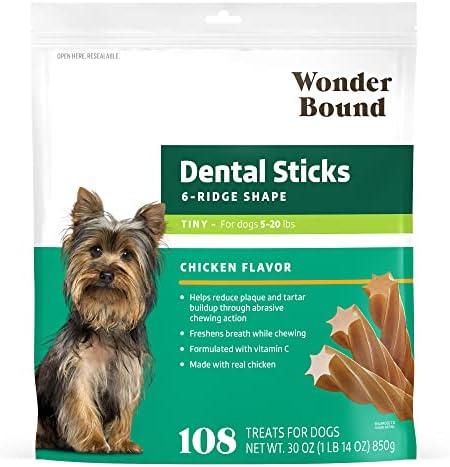 Wonder Bound Chicken Flavor Dental Sticks for Tiny Dogs (5-20 lbs), 6-Ridge Shape for Plaque & Tartar Control, Freshens Breath, Made With Real Chicken, 108 Count, Set of 2, Best By 14 MAR 2027