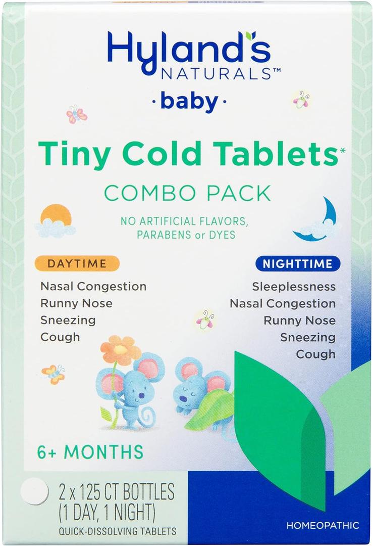Hylands Baby Tiny Cold Tablets, Day and Night Value Pack, Infant and Baby Cold Medicine, Decongestant, Runny Nose and Cough Relief, 250 Quick-Dissolving Tablets
