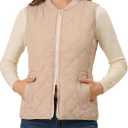Fuinloth Women's Quilted Vest, Rib Collar Lightweight Zip Padded Gilet Beige XS