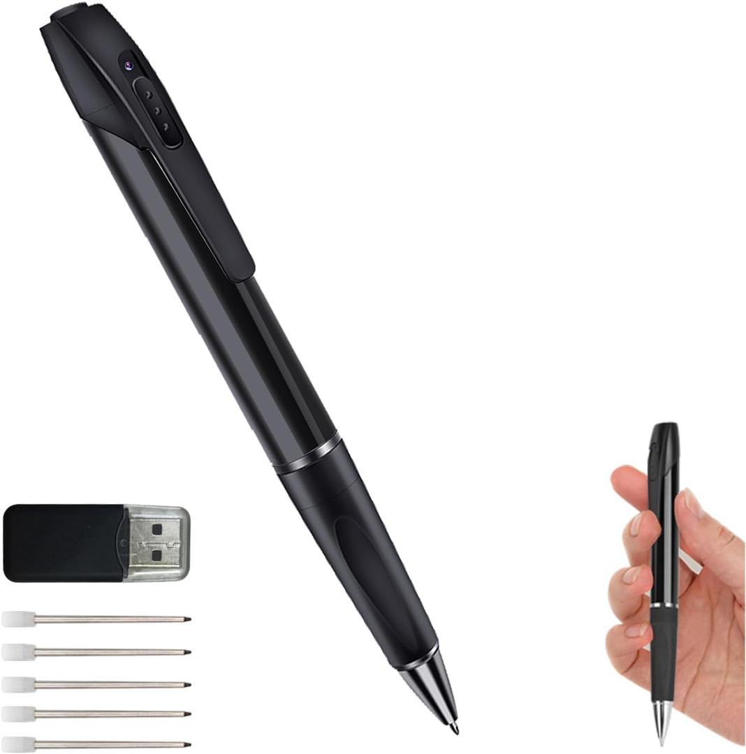 Hidden Spy Camera Pen, Nanny Camera, Portable Security Cam with Loop Recording, No WiFi up to 32GB SD Card(Not Included)