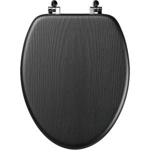 Black Elongated Wood Toilet Seat Support 400 lbs, Heavy Duty Toilet Seat with Wood Veneer for Home Bathroom, Wooden Toilet Lid with Chrome Hinges, Grip-Tight Bumpers, Easy Clean, Easy Install