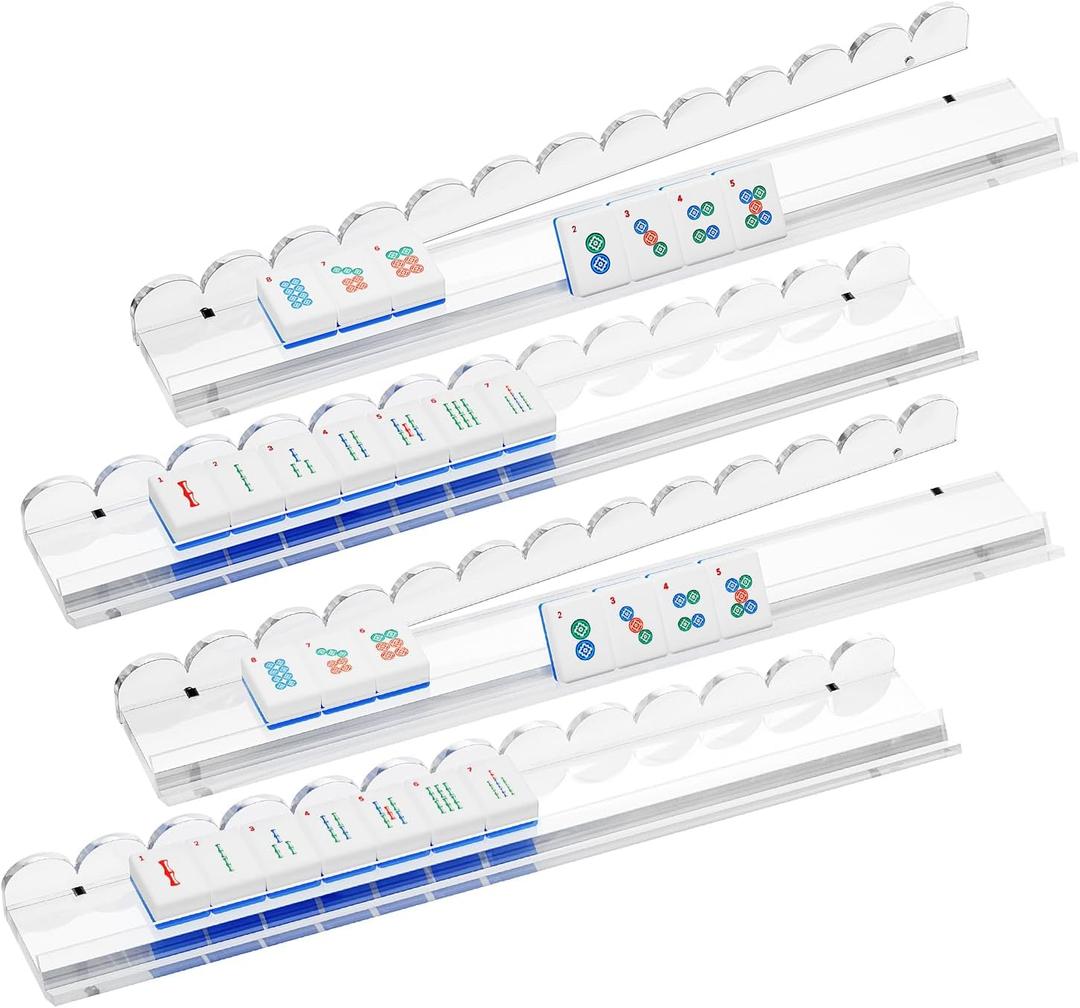 American Mahjong Racks with Pushers, Clear Acrylic Tile Holders, 4-Pack, One Size