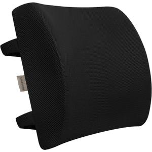 Lumbar Pillow for Chair and Car, Back Support for Office, Memory Foam Cushion with Mesh Cover - Black