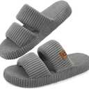LongBay Slippers for Women Memory Foam Open Toe Slide Indoor House Shoes Slip On Bedroom Comfy Gift (M) US 7-8