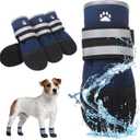 KOOLTAIL Dog Shoes for hot/Cold Pavement, Waterproof Dog Booties to Prevent Licking for Small Medium Size Dogs, Anti-Slip Dogs Boots & Paw Protectors Socks for Hardwood Floor, Navy S-M