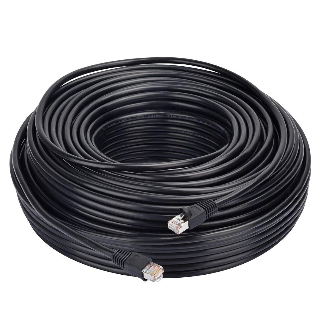 Outdoor Ethernet 100ft Shielded Cat5e Cable, Waterproof Buried-able UV Resistant-RJ45 Plug Connector-30m