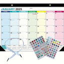 Desk Calendar 2025-2026 with Stickers and Clear Waterproof Cover School Year Calendar, 17 x 12 inch Monthly Planner Schedule Organization, Colorful