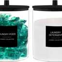 Glass Jars for Laundry Room Organization, Laundry Pods Container with 27 Labels, Detergent Holder with Bamboo Lid, Cute Storage Jars, Black (Set of 2)