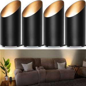 SUNVIE 4 Pack Up Lights, 5W Uplighting Indoor Uplights with 2700K GU10 Bulbs, Uplighting Indoor Spot Lights for Home Plant Picture, 5.9 FT Plug Cord & Foot Switch (Black)