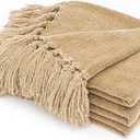 RECYCO Throw Blanket Soft Cozy Chenille Throw Blanket with Fringe Tassel for Couch Sofa Chair Bed Living Room Gift (Beige, 50" x 60")