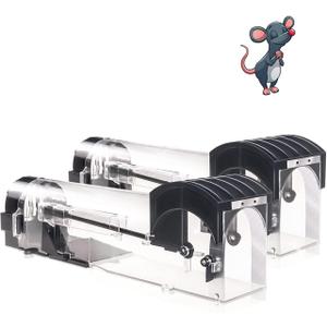 Humane Mouse Traps, 12 inches Enlarged No Kill Rat Live Traps for Chipmunks, Reusable Catch and Release Mice, Pet and Children Friendly Mouse Trap That Work (Black, 2Pack)