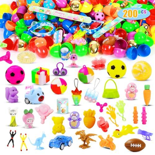 SINFOX 200 Pcs Prefilled Easter Eggs with Toys Inside,Easter Basket Stuffers Gifts in Surprise Eggs,Prizes Classroom Events,Gifts Bulk Fillers,Easte Party Favors
